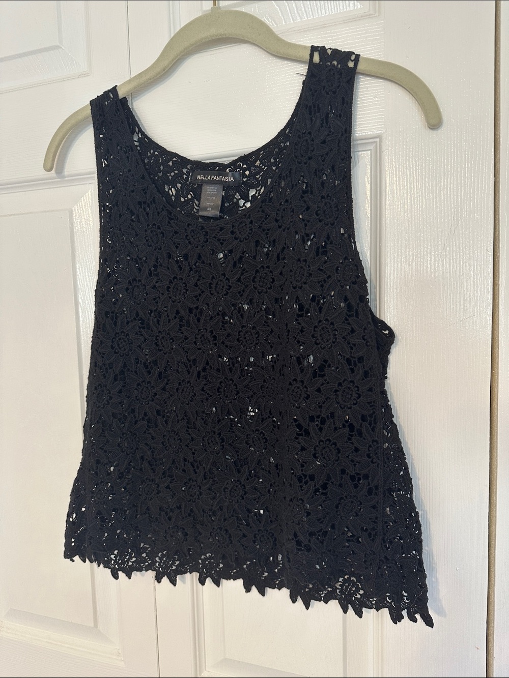 Nella Fantasia Black Crochet Floral Tank Top